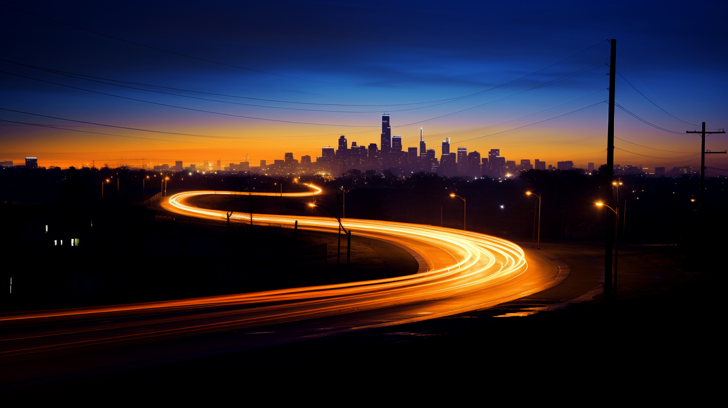 Long-exposure image of cars driving through city.